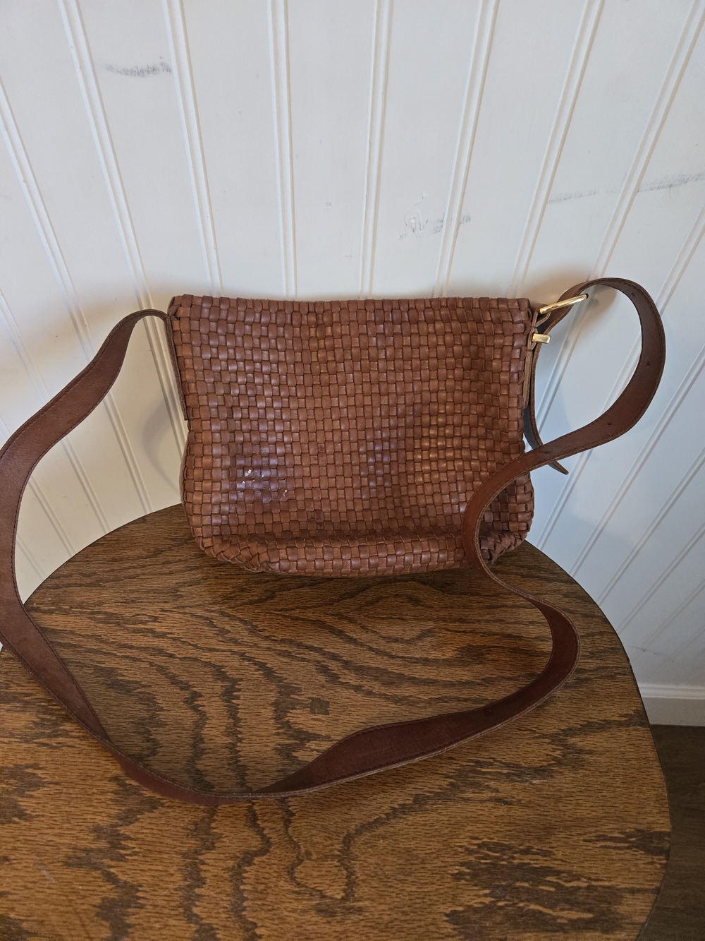 Madewell Woven Leather Crossbody Bag in Chestnut Brown
